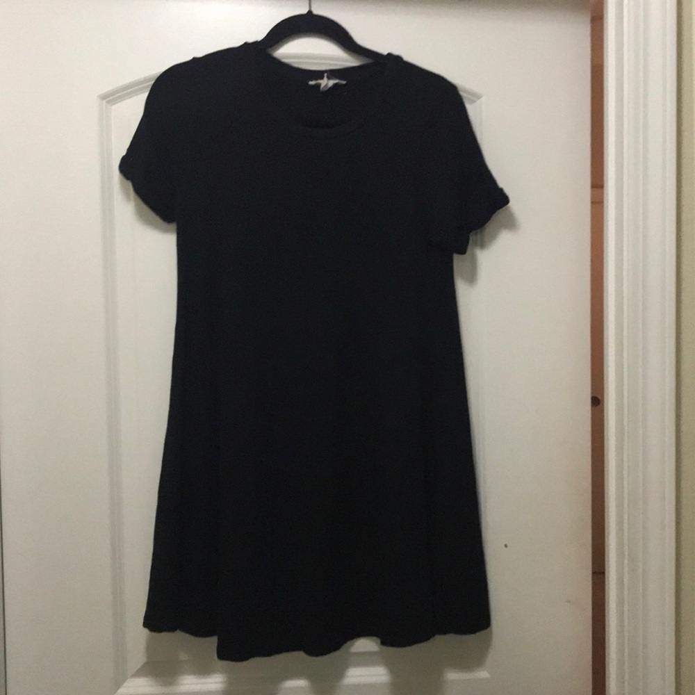 Black T-Shirt Dress with Cuffed Sleeves